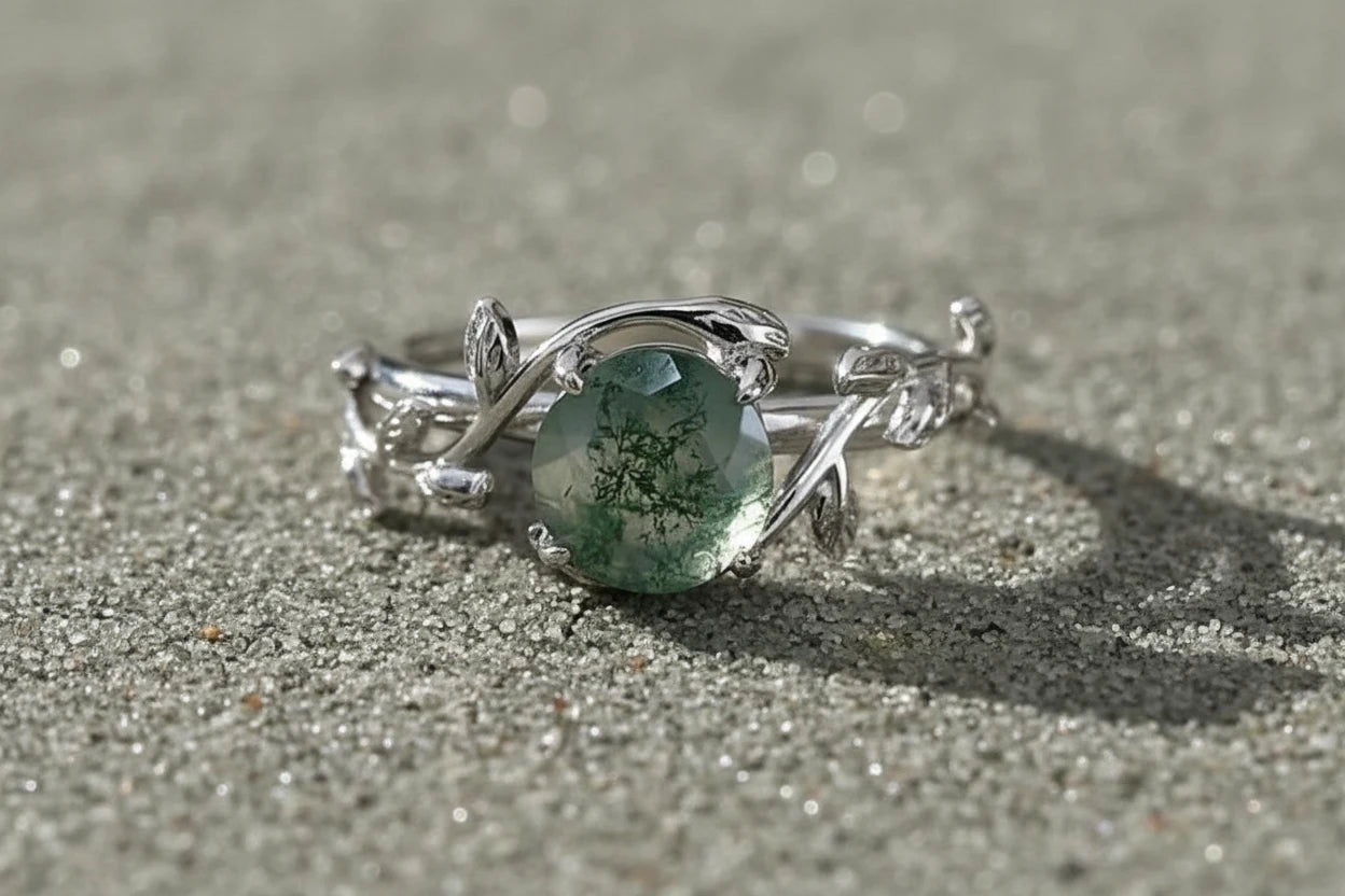 Moss Agate Dew Ring