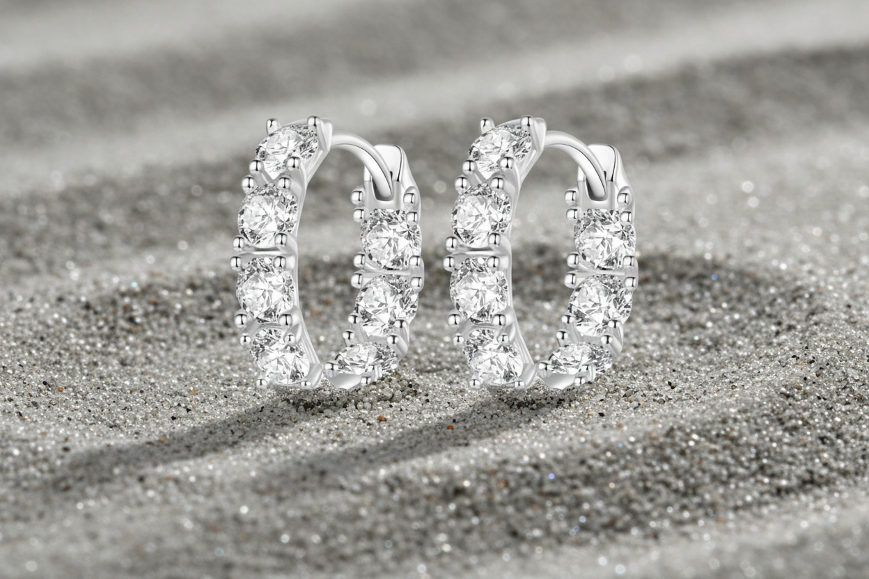 925 Sterling Silver Zircon Hoop Earrings