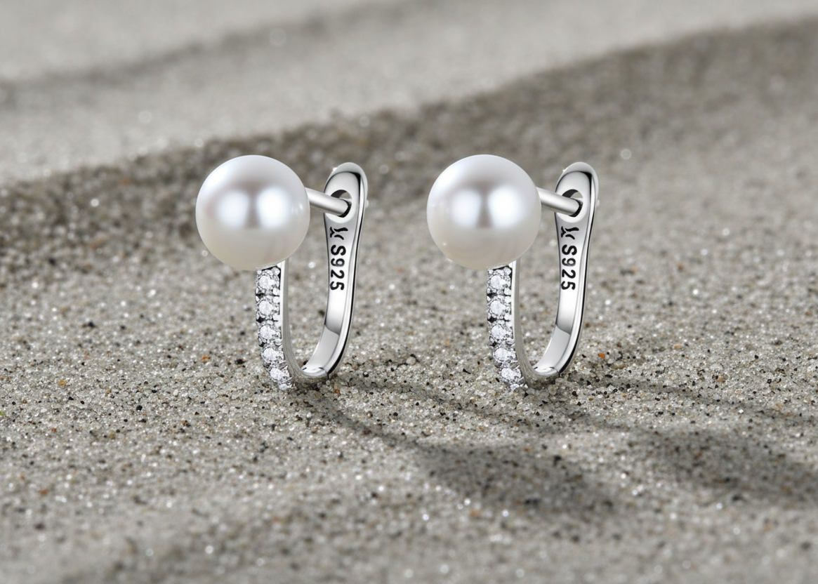 Pearl Earrings with Zirconia Stones