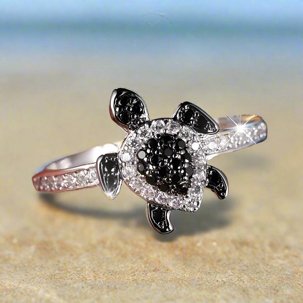 Turtle Ring - Sterling Silver and Zirconia stones