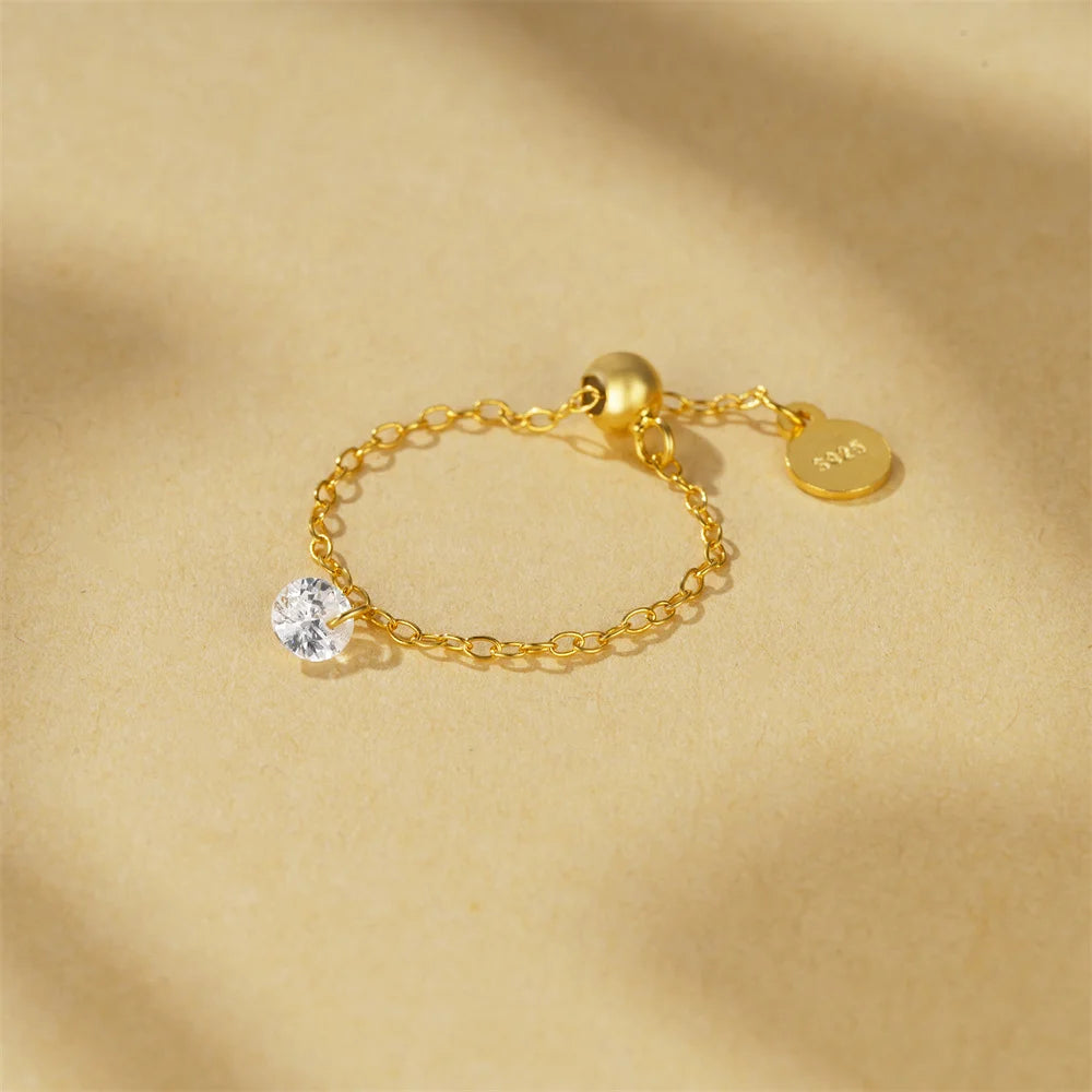 Delicate Chain Ring With Star - Sterling Silver