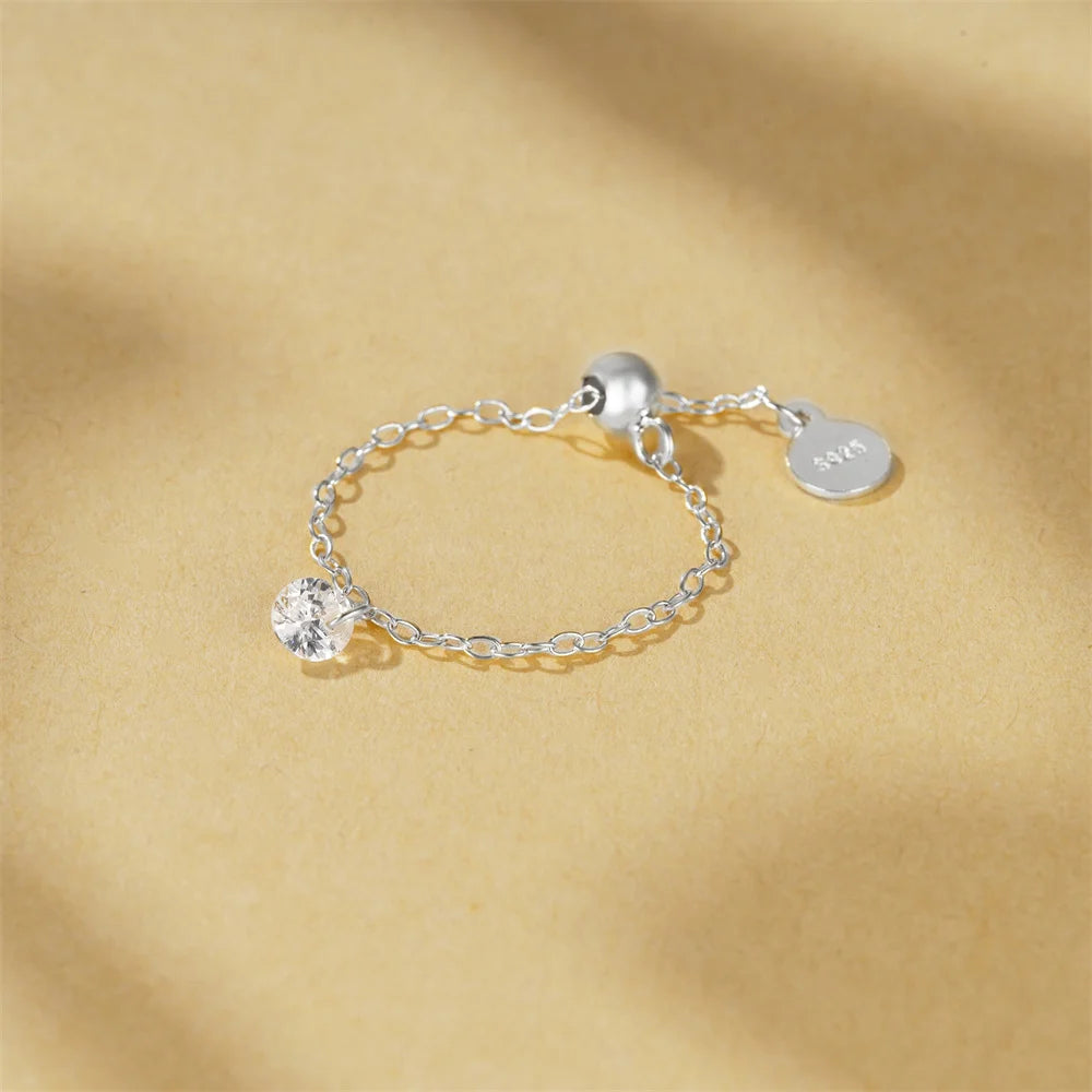 Delicate Chain Ring With Star - Sterling Silver