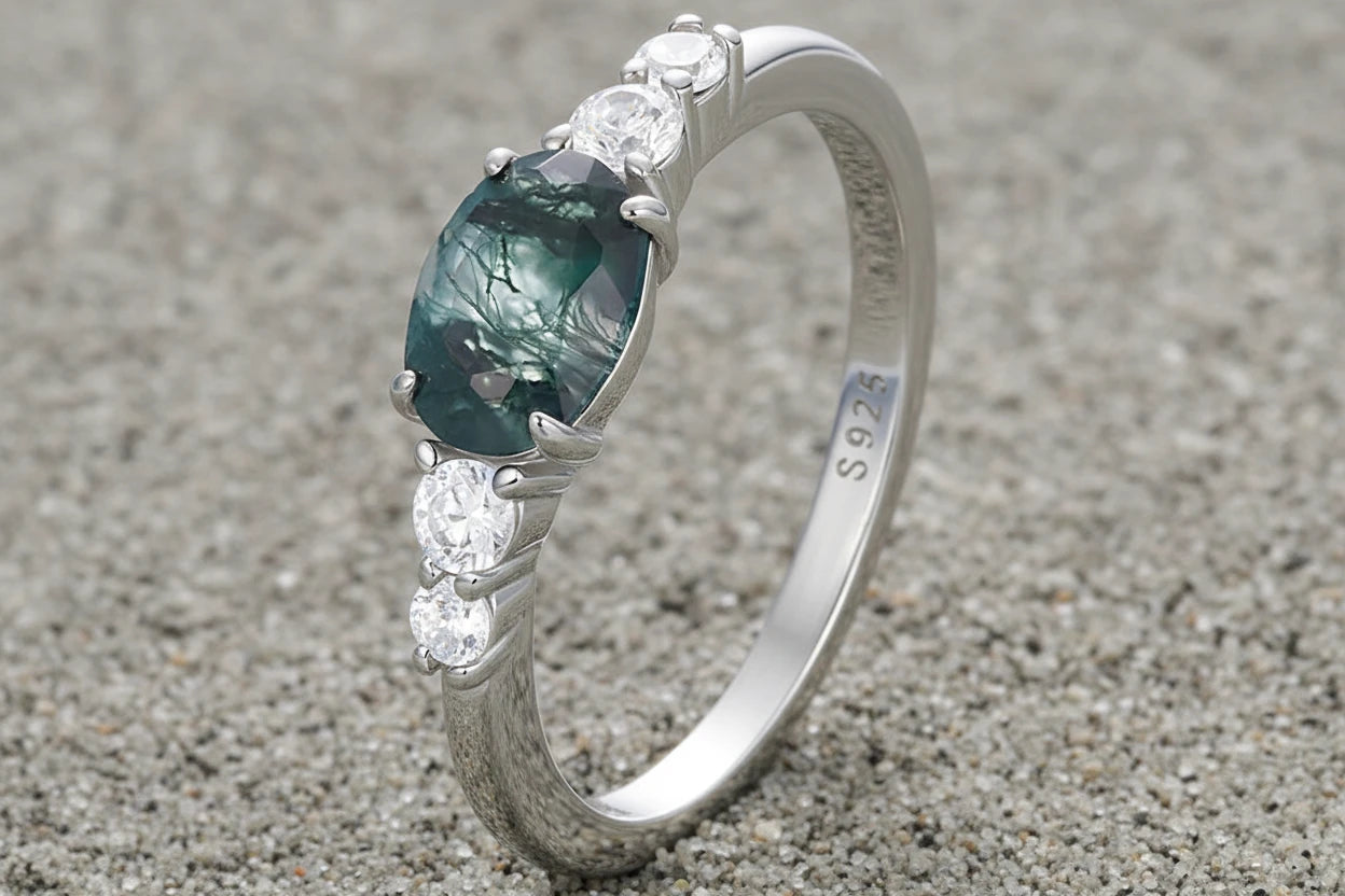 Moss Agate Oval Ring