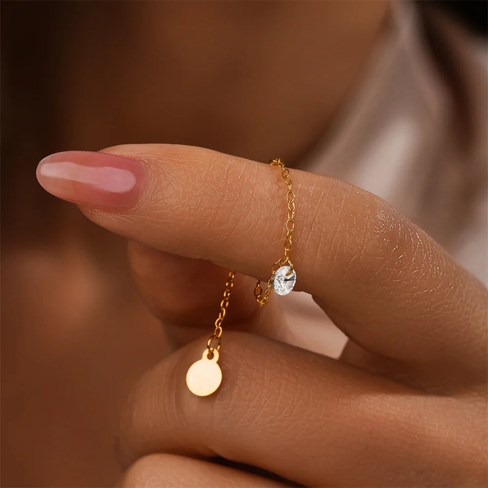 Delicate Chain Ring With Star - Sterling Silver