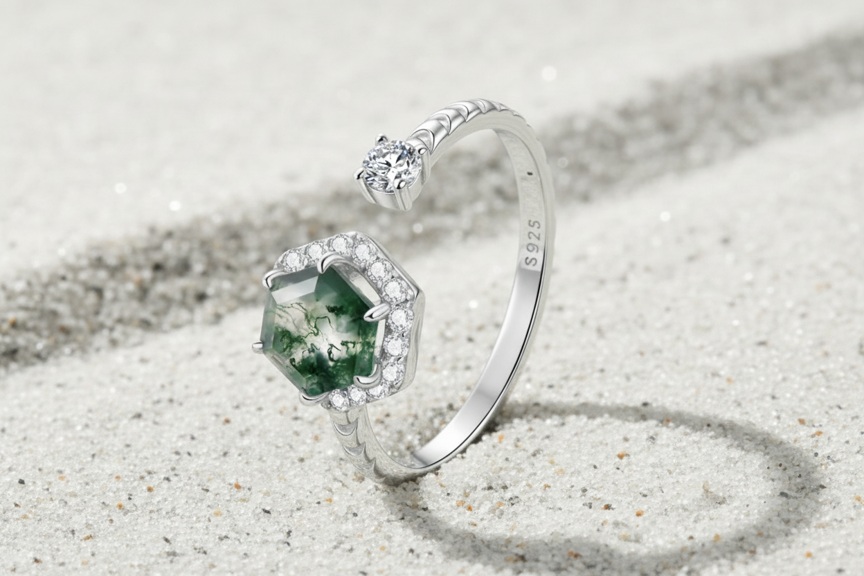 925 Moss Agate Ring