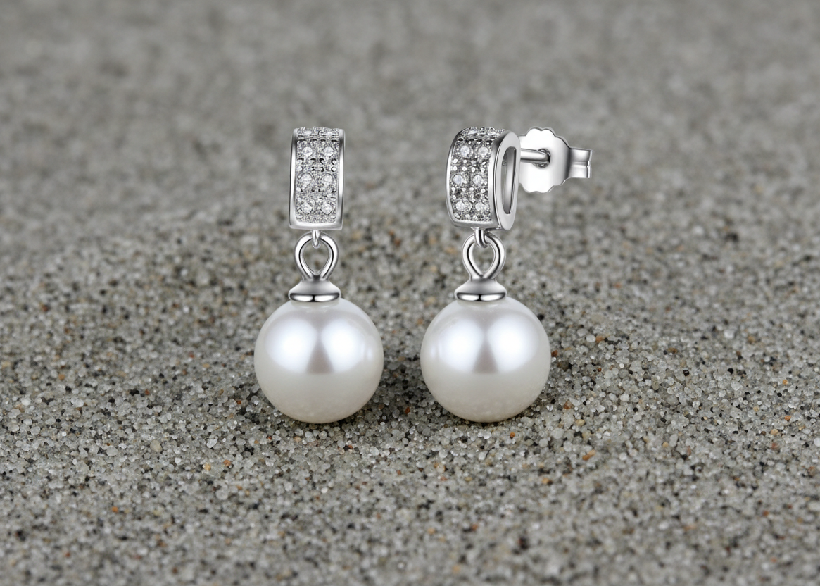 Pearl Earrings with Zirconia Stones