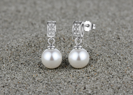 Pearl Earrings with Zirconia Stones