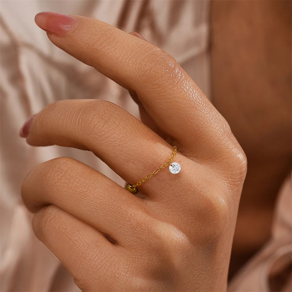 Delicate Chain Ring With Star - Sterling Silver