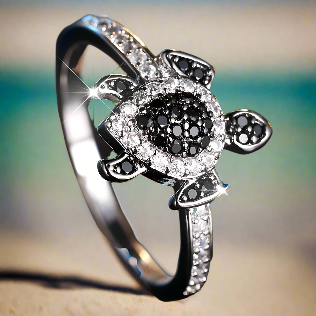Turtle Ring - Sterling Silver and Zirconia stones